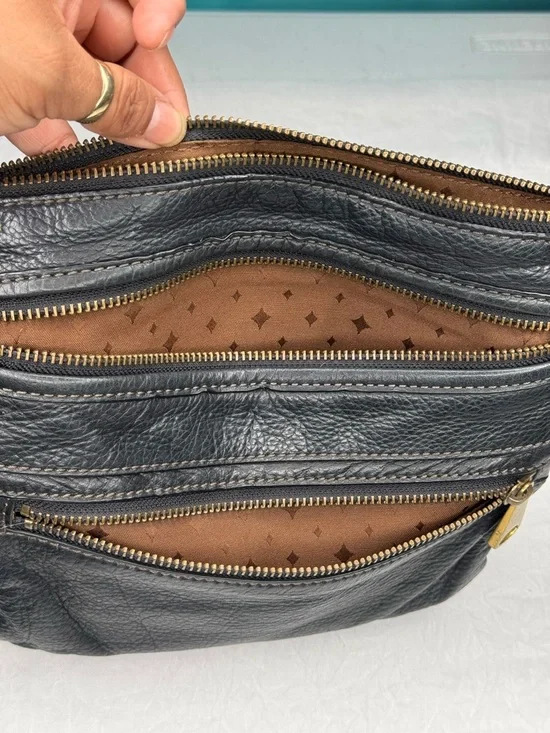 Fossil Black Leather Crossbody Gold tone Hardware - Picture 3 of 12